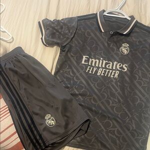 Gray Real Madrid Soccer Jersey and Shorts Set